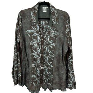Parsley&Sage Floral Lace Button Down Shirt XL Brown